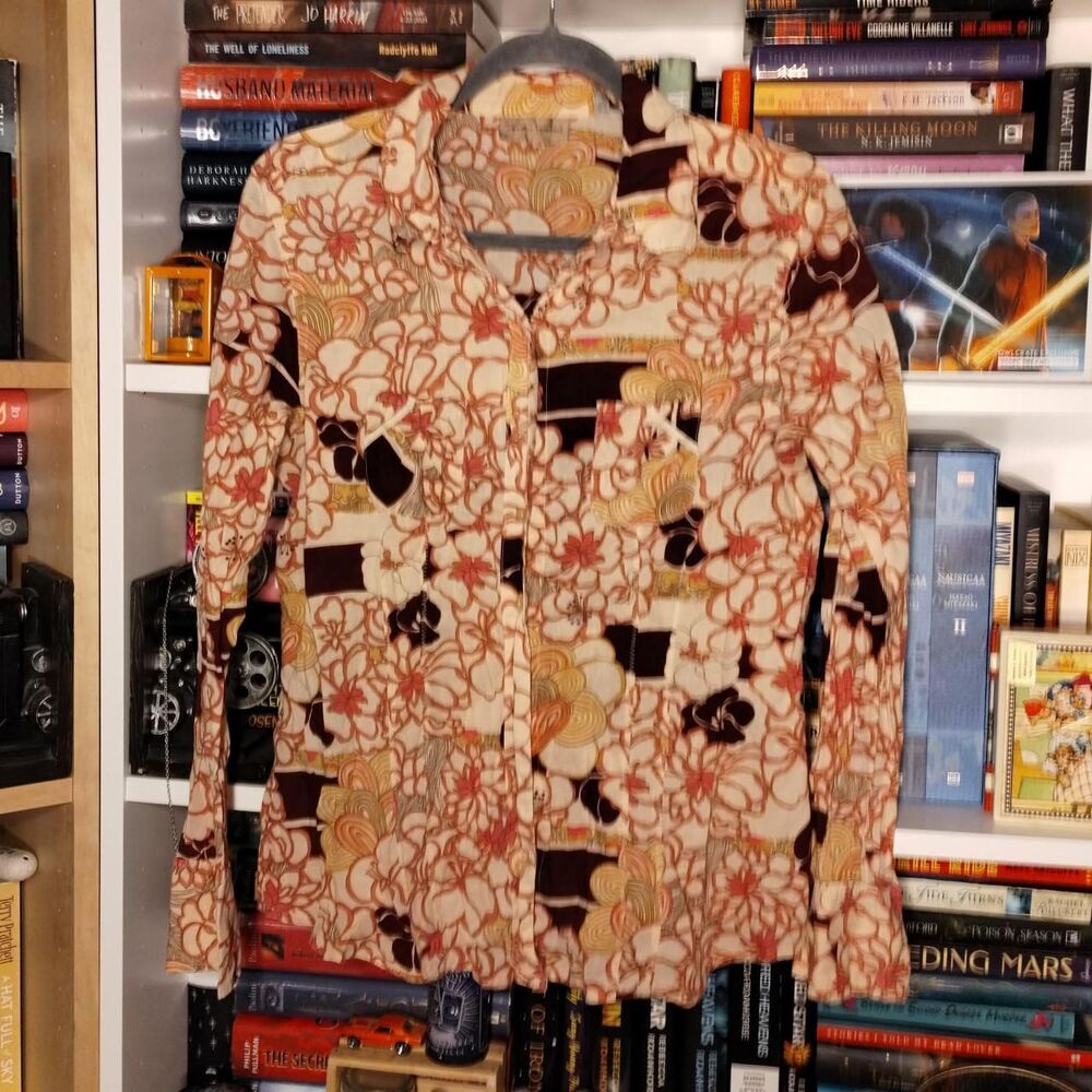 i.e. Relaxed Floral Burgundy Pink Long Sleeve Collared Button up Top